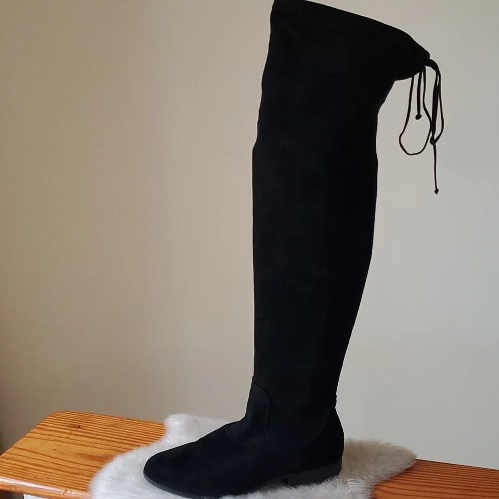 Forever 21 Black Faux Suede Over The Knee Boots Size 11 W